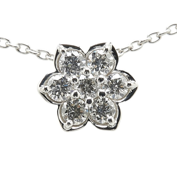 K18WG ホワイトゴールド ダイヤ0.30ct フラワー 花 モチーフ ペンダントネックレス レディース 【中古】