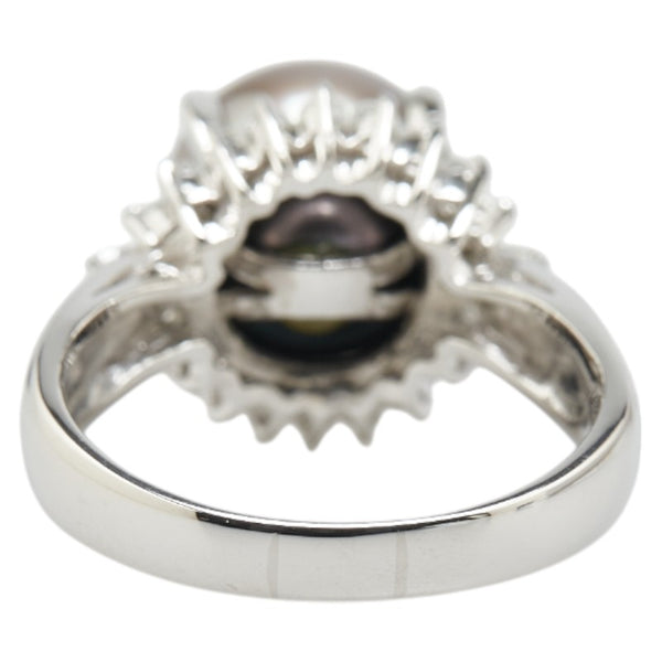 Pt900 プラチナ 黒蝶真珠10.8mm ダイヤ0.47ct リング 指輪 レディース 16号 【中古】