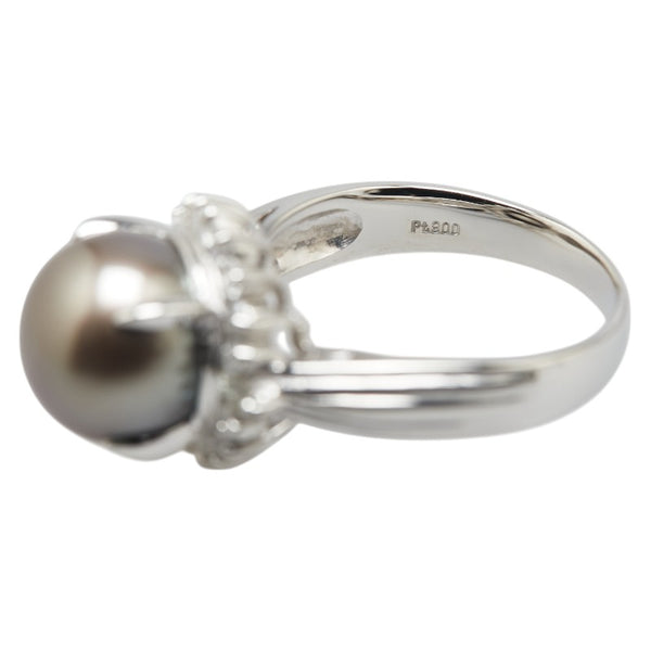 Pt900 プラチナ 黒蝶真珠10.8mm ダイヤ0.47ct リング 指輪 レディース 16号 【中古】