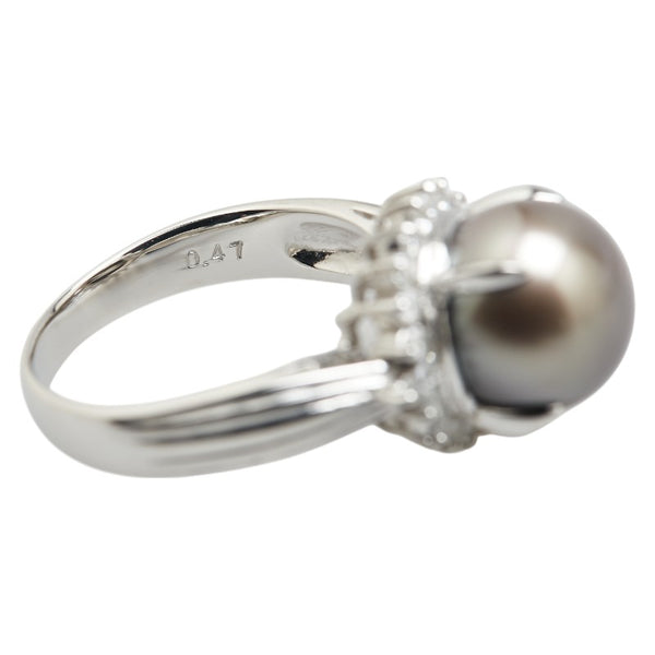 Pt900 プラチナ 黒蝶真珠10.8mm ダイヤ0.47ct リング 指輪 レディース 16号 【中古】
