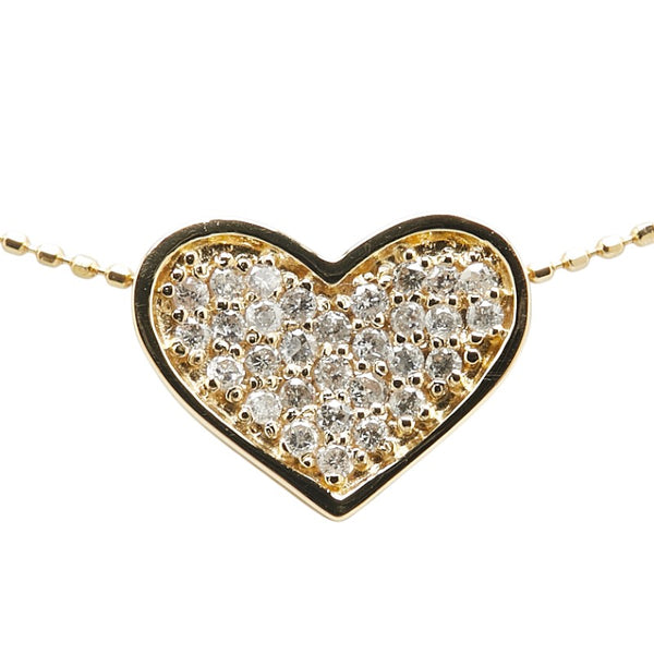 K18YG イエローゴールド ダイヤ0.26ct ハート モチーフ パヴェ ペンダントネックレス レディース 【中古】