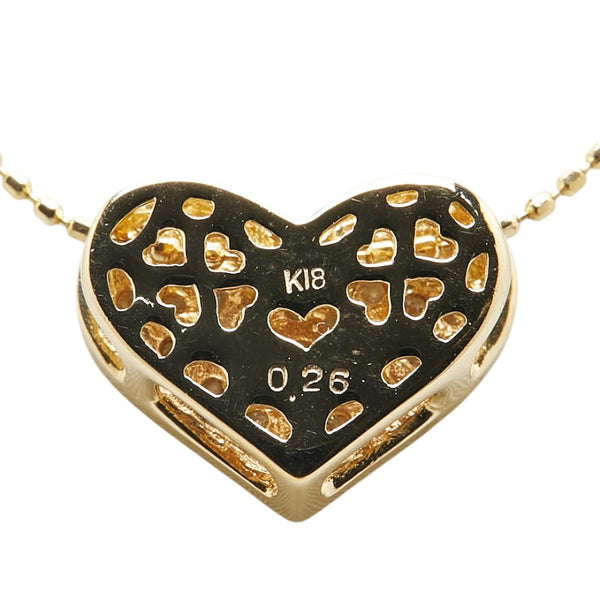 K18YG イエローゴールド ダイヤ0.26ct ハート モチーフ パヴェ ペンダントネックレス レディース 【中古】