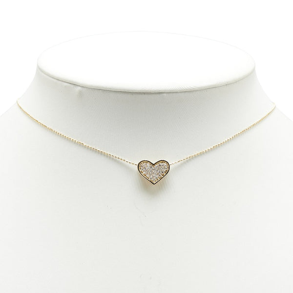 K18YG イエローゴールド ダイヤ0.26ct ハート モチーフ パヴェ ペンダントネックレス レディース 【中古】