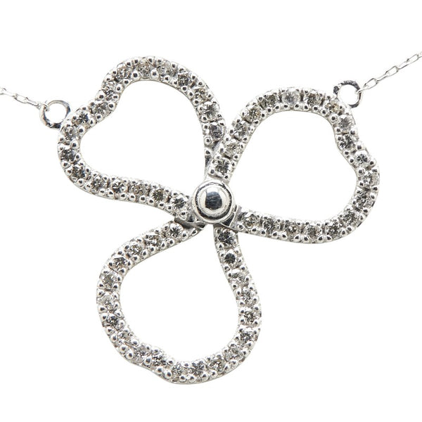 K18WG ホワイトゴールド ダイヤ0.45ct クローバー 三つ葉 モチーフ ペンダントネックレス レディース 【中古】