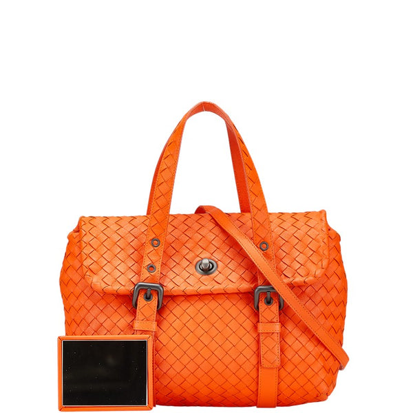 ボッテガヴェネタ イントレチャート ハンドバッグ ショルダーバッグ 2WAY オレンジ レザー レディース BOTTEGAVENETA 【中古】