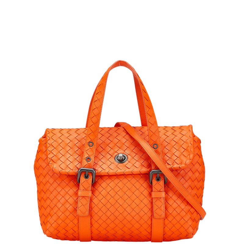 ボッテガヴェネタ イントレチャート ハンドバッグ ショルダーバッグ 2WAY オレンジ レザー レディース BOTTEGAVENETA 【中古】