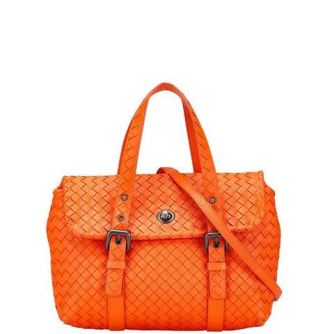 ボッテガヴェネタ イントレチャート ハンドバッグ ショルダーバッグ 2WAY オレンジ レザー レディース BOTTEGAVENETA 【中古】
