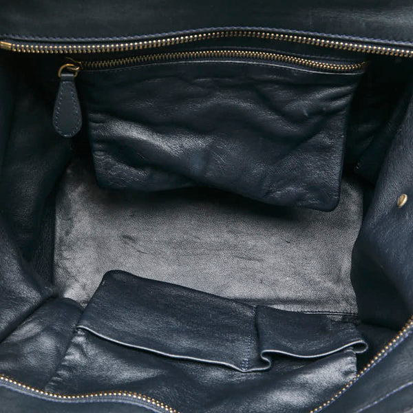 セリーヌ ラゲージ ミニ ショッパー ハンドバッグ トートバッグ ベージュ ネイビー系 スウェード レザー レディース CELINE 【中古】