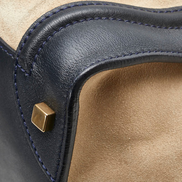 セリーヌ ラゲージ ミニ ショッパー ハンドバッグ トートバッグ ベージュ ネイビー系 スウェード レザー レディース CELINE 【中古】