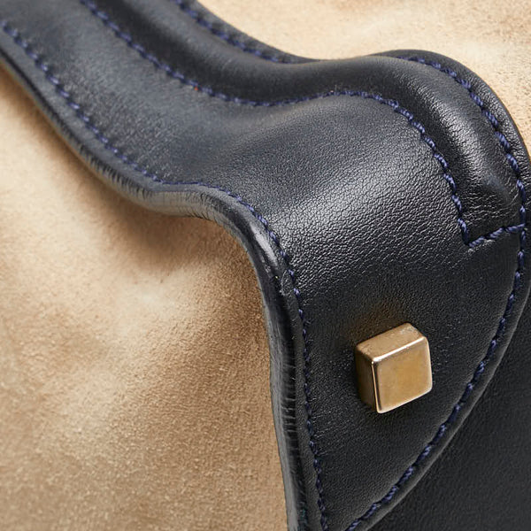 セリーヌ ラゲージ ミニ ショッパー ハンドバッグ トートバッグ ベージュ ネイビー系 スウェード レザー レディース CELINE 【中古】
