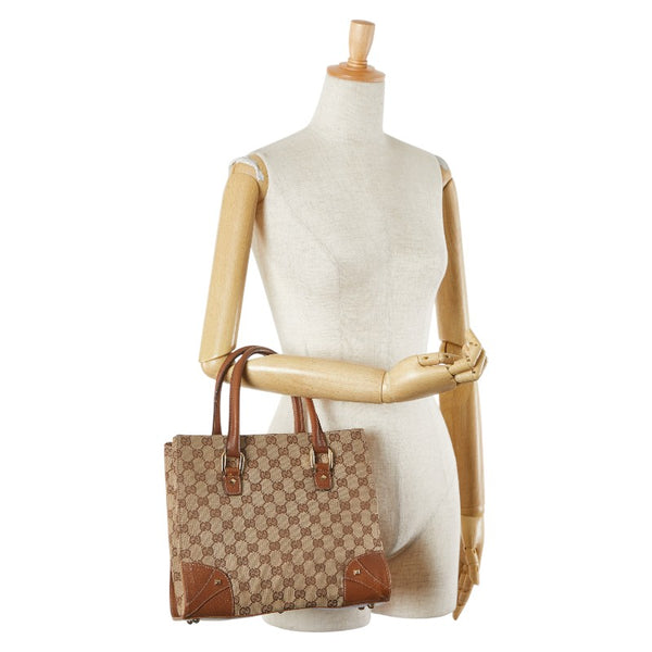 グッチ GGキャンバス ハンドバッグ 120895 ベージュ ブラウン キャンバス レザー レディース GUCCI 【中古】