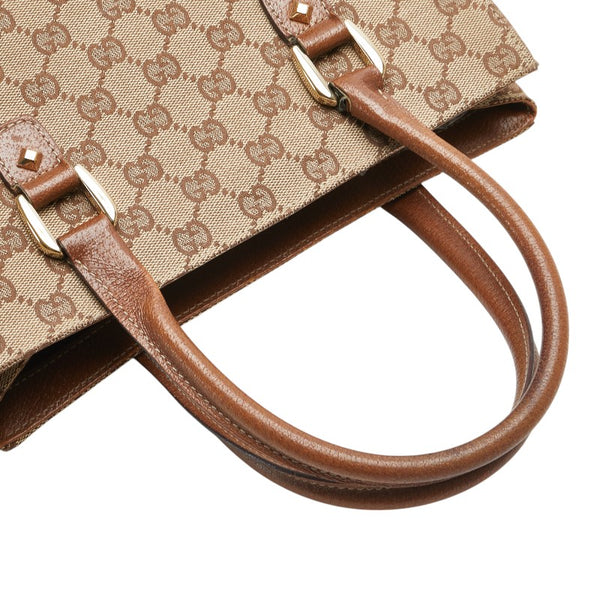 グッチ GGキャンバス ハンドバッグ 120895 ベージュ ブラウン キャンバス レザー レディース GUCCI 【中古】