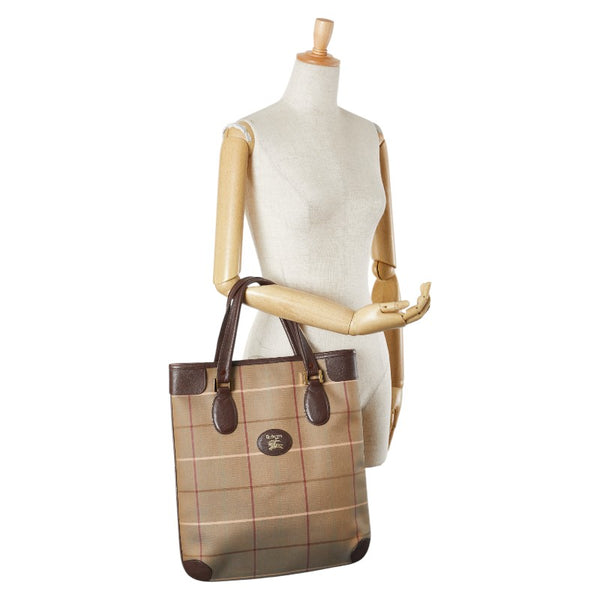 バーバリー チェック トートバッグ ハンドバッグ カーキ マルチカラー キャンバス レザー レディース BURBERRY 【中古】