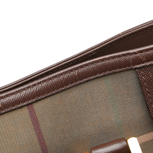 バーバリー チェック トートバッグ ハンドバッグ カーキ マルチカラー キャンバス レザー レディース BURBERRY 【中古】