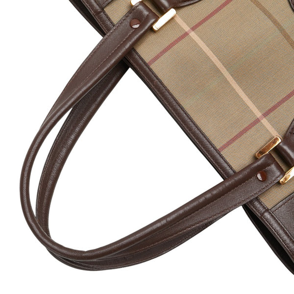 バーバリー チェック トートバッグ ハンドバッグ カーキ マルチカラー キャンバス レザー レディース BURBERRY 【中古】
