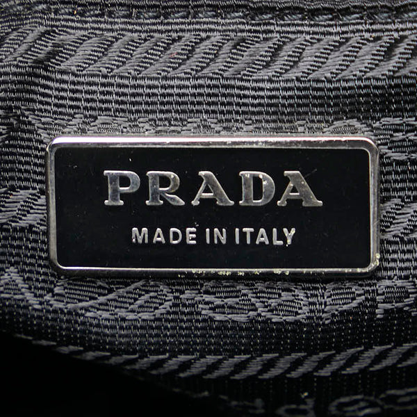 プラダ 三角ロゴプレート ハンドバッグ トートバッグ ブラック ナイロン レザー レディース PRADA 【中古】
