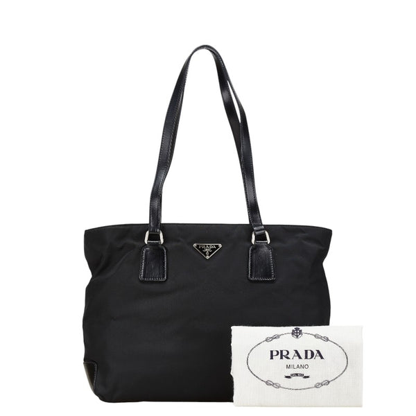 プラダ 三角ロゴプレート ハンドバッグ トートバッグ ブラック ナイロン レザー レディース PRADA 【中古】