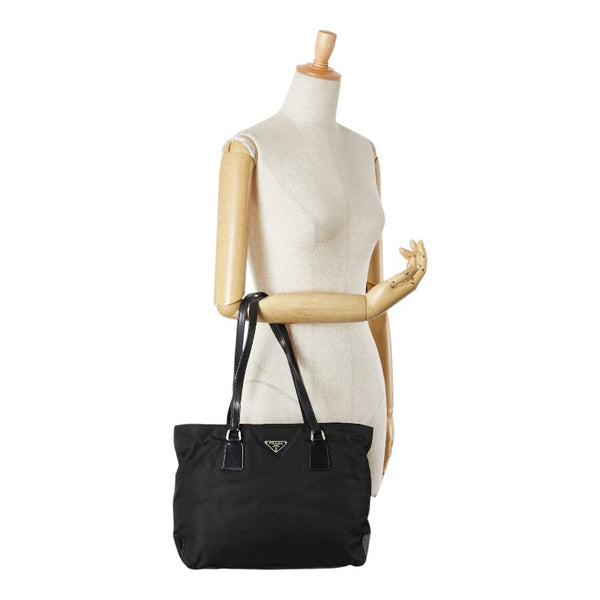 プラダ 三角ロゴプレート ハンドバッグ トートバッグ ブラック ナイロン レザー レディース PRADA 【中古】