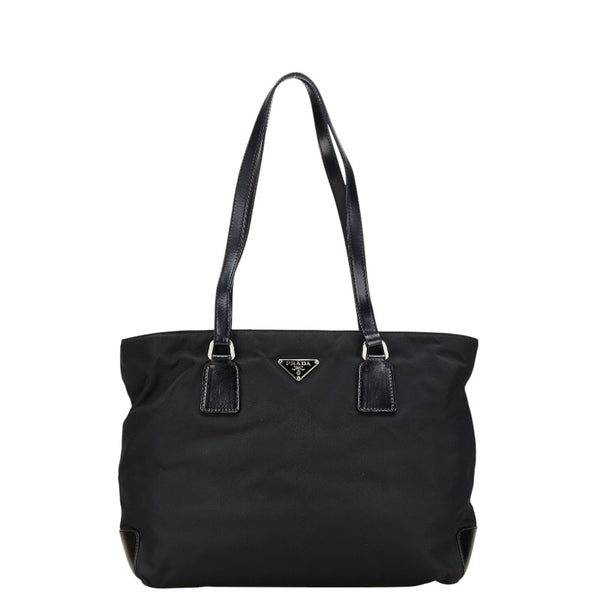 プラダ 三角ロゴプレート ハンドバッグ トートバッグ ブラック ナイロン レザー レディース PRADA 【中古】