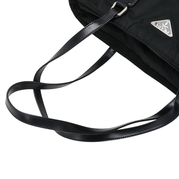 プラダ 三角ロゴプレート ハンドバッグ トートバッグ ブラック ナイロン レザー レディース PRADA 【中古】