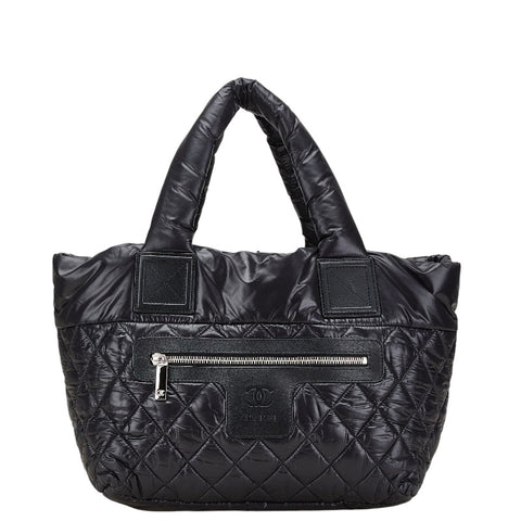 シャネル コココクーン  ハンドバッグ トートバッグ ブラック ナイロン レザー レディース CHANEL 【中古】