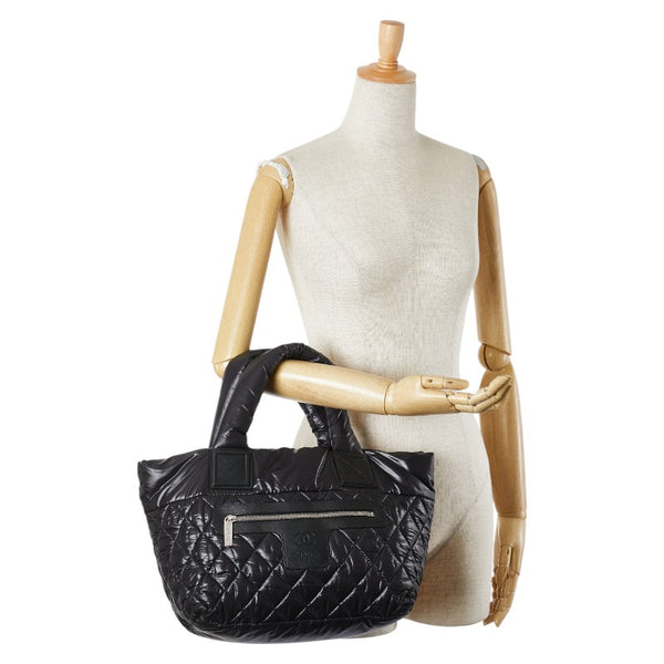 シャネル コココクーン  ハンドバッグ トートバッグ ブラック ナイロン レザー レディース CHANEL 【中古】