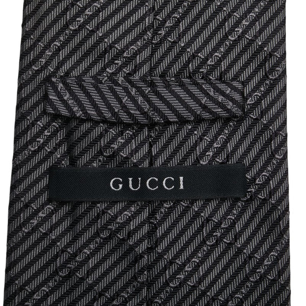 グッチ インターロッキングG レジメンタル ストライプ ネクタイ グレー ブラック シルク メンズ GUCCI 【中古】