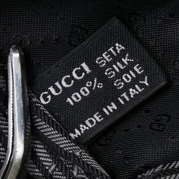 グッチ インターロッキングG レジメンタル ストライプ ネクタイ グレー ブラック シルク メンズ GUCCI 【中古】