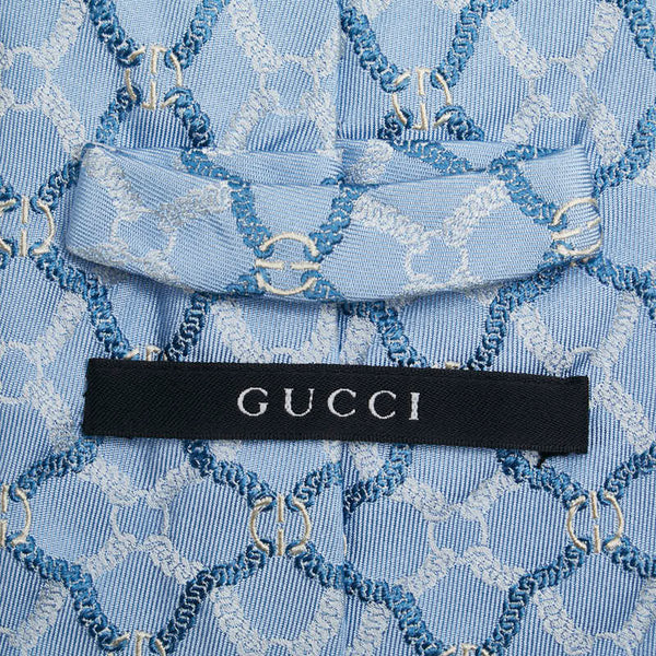 グッチ GG チェーン柄 ネクタイ ライトブルー ホワイト シルク メンズ GUCCI 【中古】
