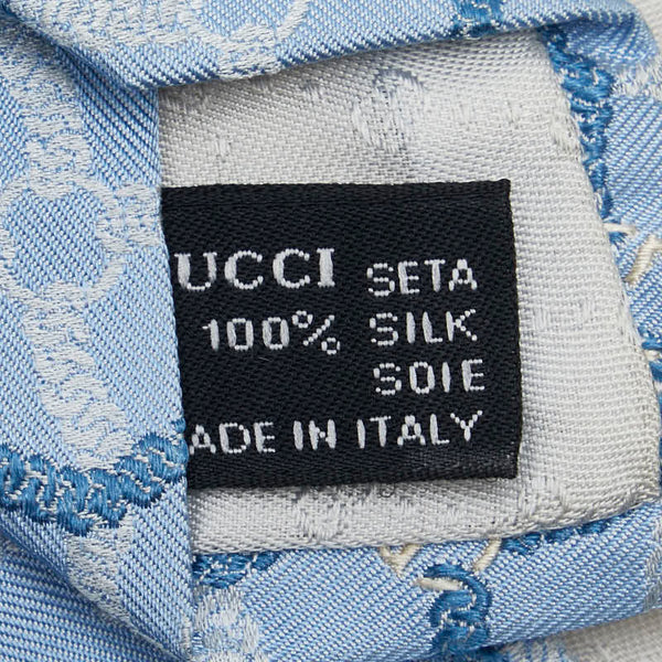 グッチ GG チェーン柄 ネクタイ ライトブルー ホワイト シルク メンズ GUCCI 【中古】