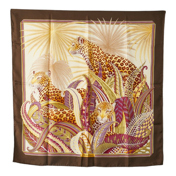 サルヴァトーレフェラガモ トラ ヒョウ ボタニカル柄 スカーフ カーキ マルチカラー シルク レディース Salvatore Ferragamo 【中古】
