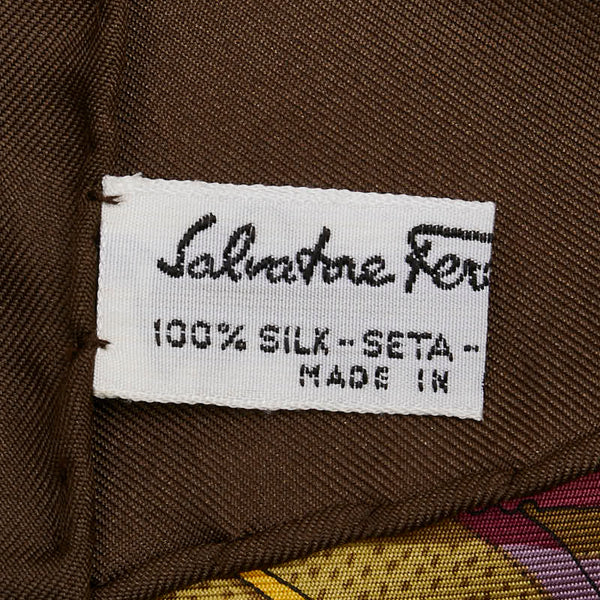 サルヴァトーレフェラガモ トラ ヒョウ ボタニカル柄 スカーフ カーキ マルチカラー シルク レディース Salvatore Ferragamo 【中古】
