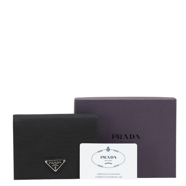 プラダ 三角ロゴプレート 二つ折り財布 M668 ブラック ナイロン レザー レディース PRADA 【中古】