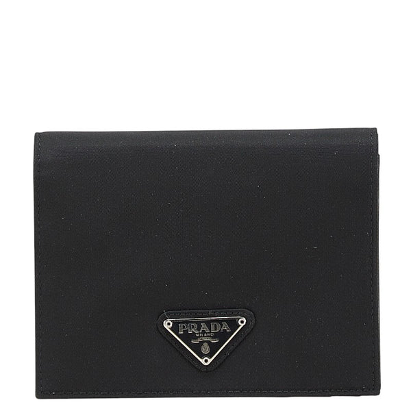 プラダ 三角ロゴプレート 二つ折り財布 M668 ブラック ナイロン レザー レディース PRADA 【中古】