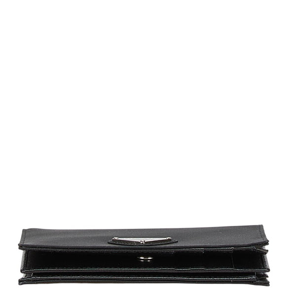 プラダ 三角ロゴプレート 二つ折り財布 M668 ブラック ナイロン レザー レディース PRADA 【中古】