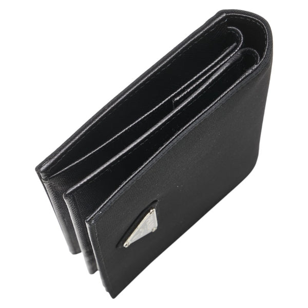 プラダ 三角ロゴプレート 二つ折り財布 M668 ブラック ナイロン レザー レディース PRADA 【中古】