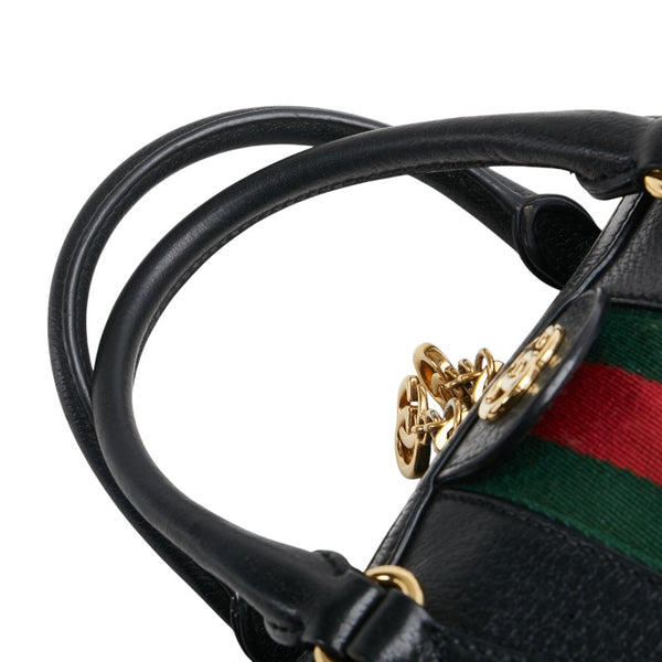 グッチ シェリーライン ミニボストン ハンドバッグ ショルダーバッグ 2WAY 524532 ブラック レザー レディース GUCCI 【中古】