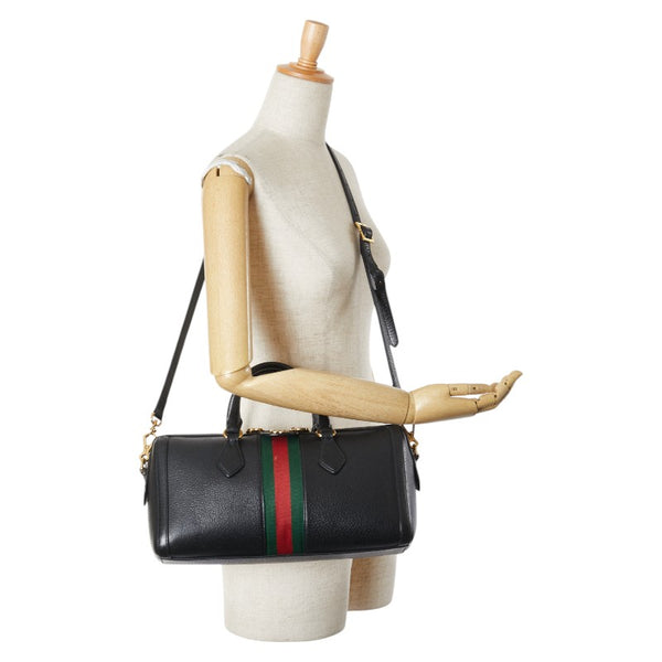 グッチ シェリーライン ミニボストン ハンドバッグ ショルダーバッグ 2WAY 524532 ブラック レザー レディース GUCCI 【中古】