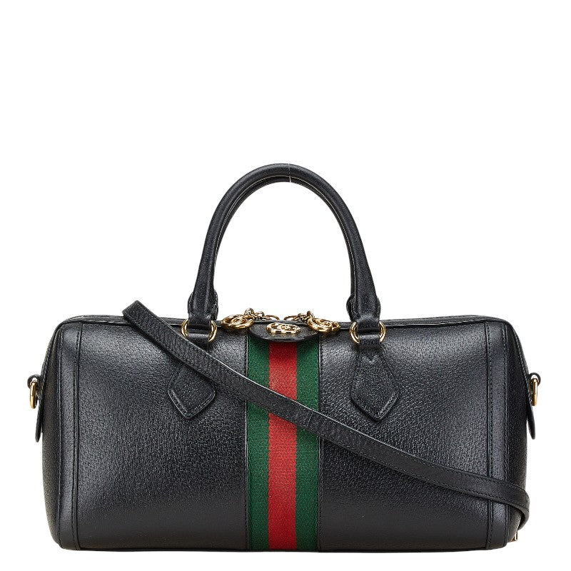 グッチ シェリーライン ミニボストン ハンドバッグ ショルダーバッグ 2WAY 524532 ブラック レザー レディース GUCCI 【中古】