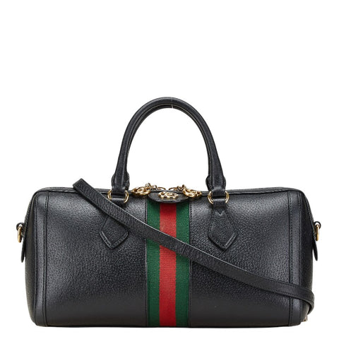 グッチ シェリーライン ミニボストン ハンドバッグ ショルダーバッグ 2WAY 524532 ブラック レザー レディース GUCCI 【中古】