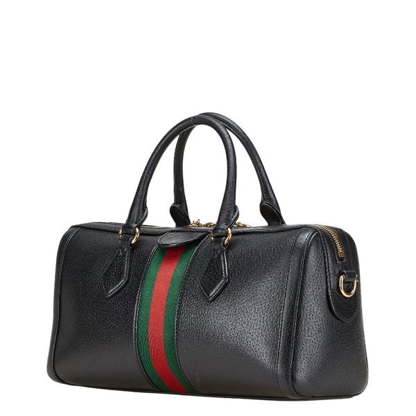 グッチ シェリーライン ミニボストン ハンドバッグ ショルダーバッグ 2WAY 524532 ブラック レザー レディース GUCCI 【中古】