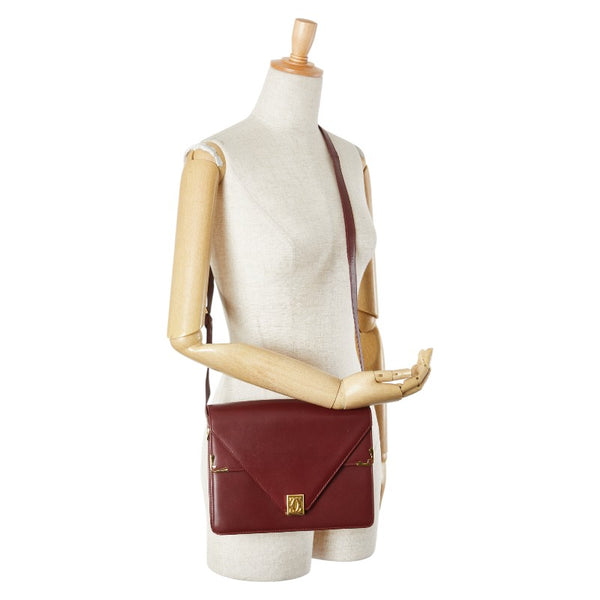 カルティエ マストライン 斜め掛け ショルダーバッグ ワインレッド ボルドー レザー レディース CARTIER 【中古】