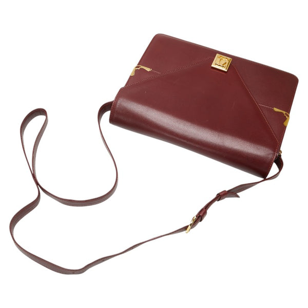 カルティエ マストライン 斜め掛け ショルダーバッグ ワインレッド ボルドー レザー レディース CARTIER 【中古】