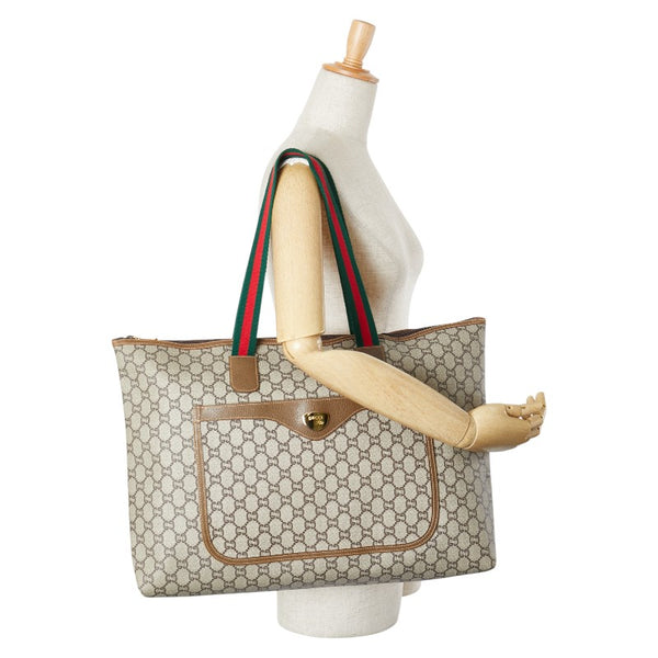 グッチ オールドグッチ GGプラス トートバッグ ベージュ マルチカラー PVC レザー レディース GUCCI 【中古】