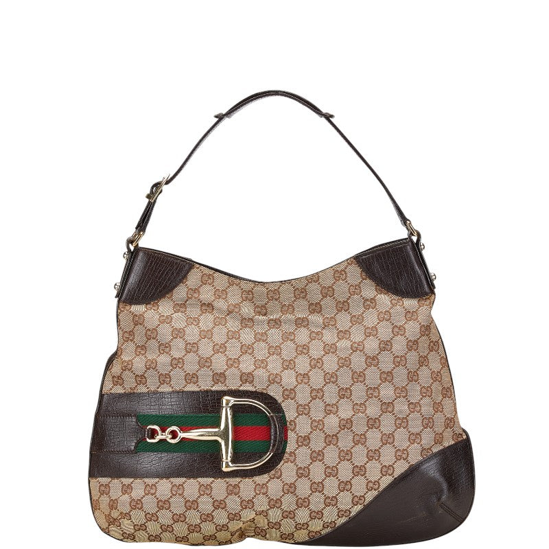 グッチ GGキャンバス ホースビット ワンショルダーバッグ 137386 ベージュ ブラウン キャンバス レディース GUCCI 【中古】