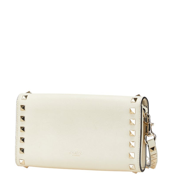 ヴァレンティノ ロックスタッズ 長財布 ホワイト レザー レディース VALENTINO 【中古】