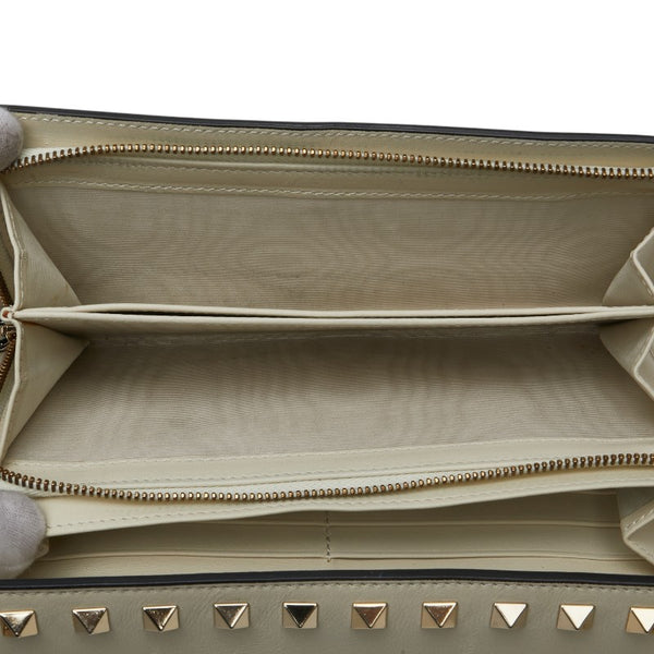 ヴァレンティノ ロックスタッズ 長財布 ホワイト レザー レディース VALENTINO 【中古】