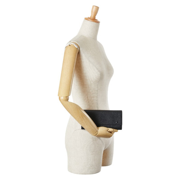 セリーヌ ラージフラップ マルチクッション 長財布 ブラック レザー レディース CELINE 【中古】