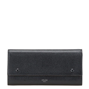 セリーヌ ラージフラップ マルチクッション 長財布 ブラック レザー レディース CELINE 【中古】