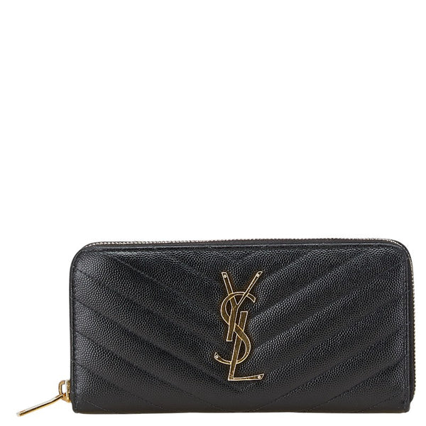 サンローラン YSLロゴ ラウンドファスナー 長財布 358094 ブラック レザー レディース SAINT LAURENT 【中古】